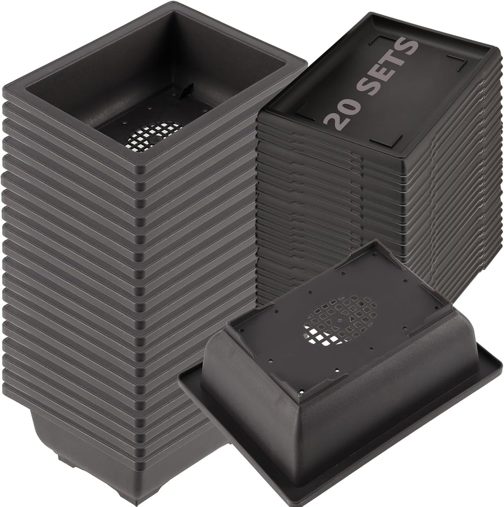 KINJOEK 20 PCS 6.5 Inch Bonsai Training Pots, Rectangular Plastic Bonsai Pots, Flower Succulent Pots Container for Garden, Indoor, Home Decorative