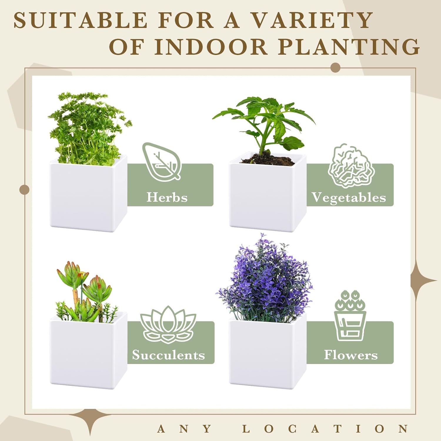 6 Pcs Herb Garden Planter Set Herb Garden Kit Indoor Plastic Plant Pots with Drainage and Saucer Succulent Cactus Vegetable Window Boxes Planter for Windowsill Indoor Outdoor Pots