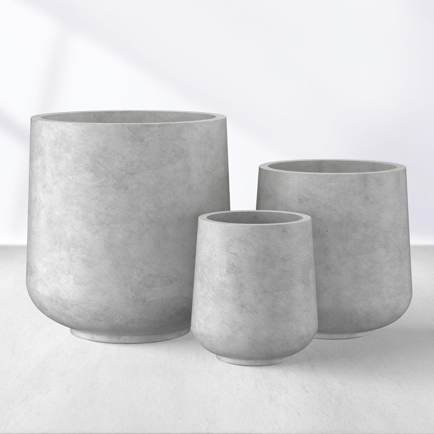 Kante 15.3"+11.6"+8.2" Dia Round Concrete Planter, Large Outdoor Indoor Planter Pots Containers with Drainage Holes and Rubber Plug for Home Garden Patio, Gray Concrete