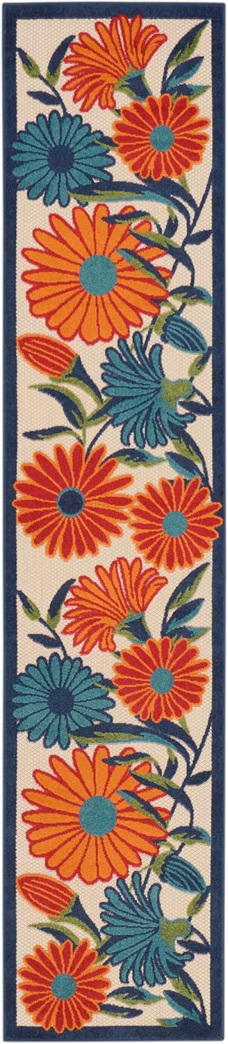 Nourison Home Aloha Outdoor Multicolor 2'3" x 12' Area Rug, Easy Cleaning, Non Shedding, Bed Room, Living Room, Dining Room, Deck, Backyard, Patio (2x12)