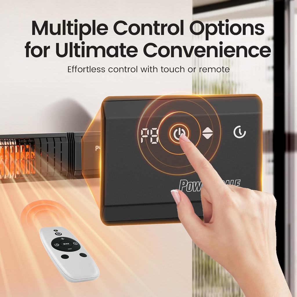 Infrared Heater 24H Timer Outdoor Heater, IP65, Memory Function Infrared Electric Patio Heater, 9 Levels Heating Touchscreen With Remote Electric heater, Restaurant Backyard, 1500W, Black