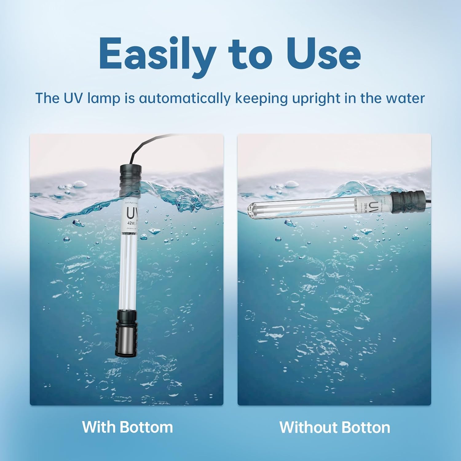 Pond UV Light for Fish Tank UV Pond Water Clarifier for 100-2000 Gallon UV Pond Filter for Koi Pond Swimming Pool Spa Large Fish Tank UV Light Aquarium for Outdoor Pond Algae Control（32W）