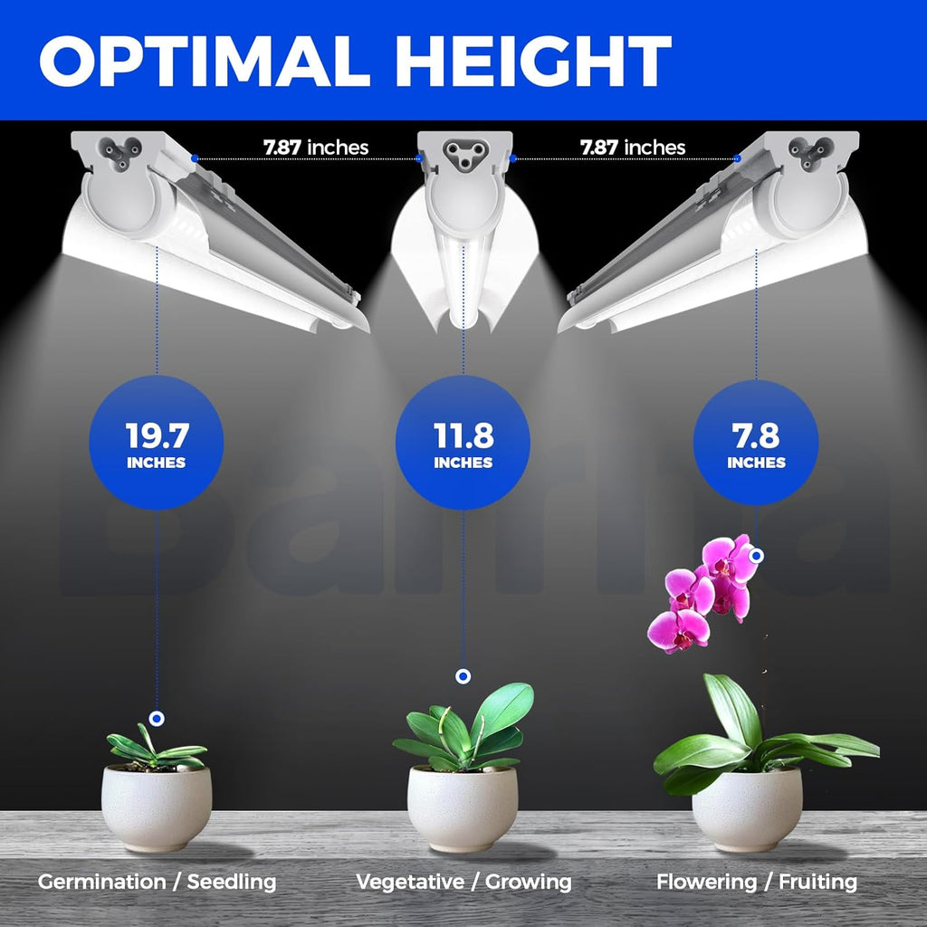 Barrina T8 Grow Lights for Indoor Plants, 5000K White Full Spectrum Grow Light Strip, 60W(4 x 15W), 1FT Plant Light for Greenhouse Indoor Growing, V-Shape with Reflector, Linkable, 4 Packs