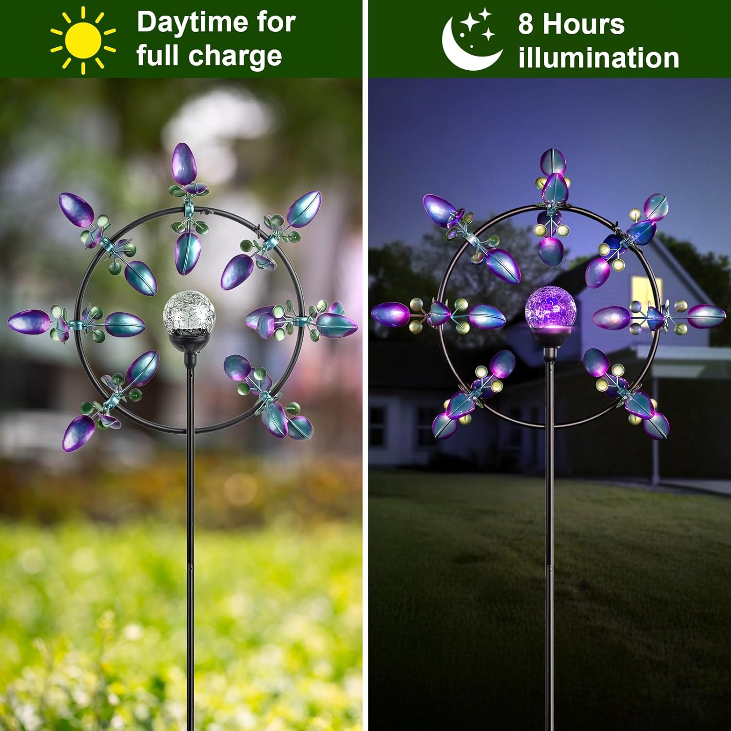 Large Solar Wind Spinners for Yard Art Garden-67 Inch 360° Metal Wind Sculptures Outdoor Clearance Kinetic Windmills with Multi Color Led Glass Ball