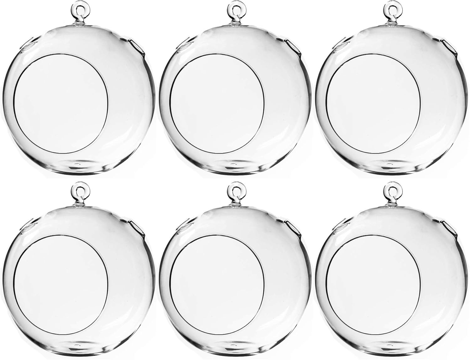 WGV Hanging Terrarium Globe, Width 7", Height 8", DIY Air Succulent Planter, Clear Glass Vase Orb with Flat Bottom, Candle Holder Outdoor Garden Decor, 6 Pieces