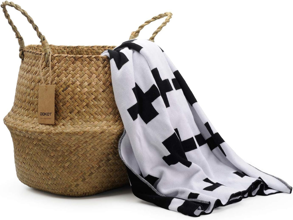 DOKOT Seagrass Plant Basket with Handles, Wicker Woven Storage Basket, 9.5inch Diameter x 11inch Height