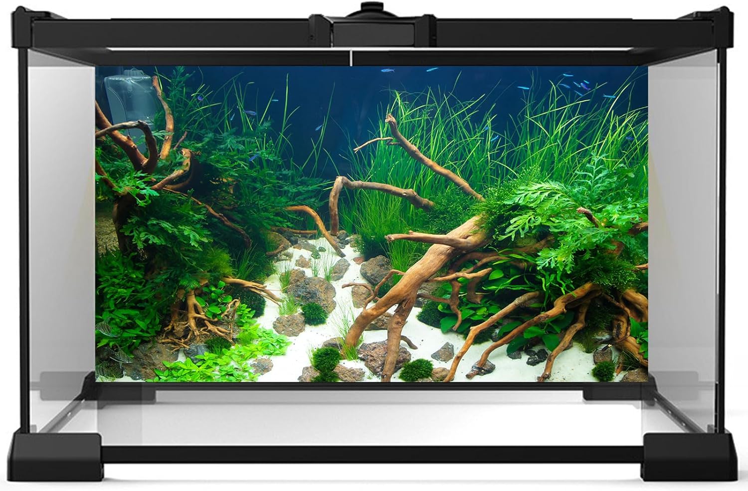 Aquarium Background Various Underwater Grass Plants Aquarium Backdrop Vivid and Fresh Green Aquatic Plants Stone River Bed and Dead Wood Yellow Stone Fish Tank Background 60x24in