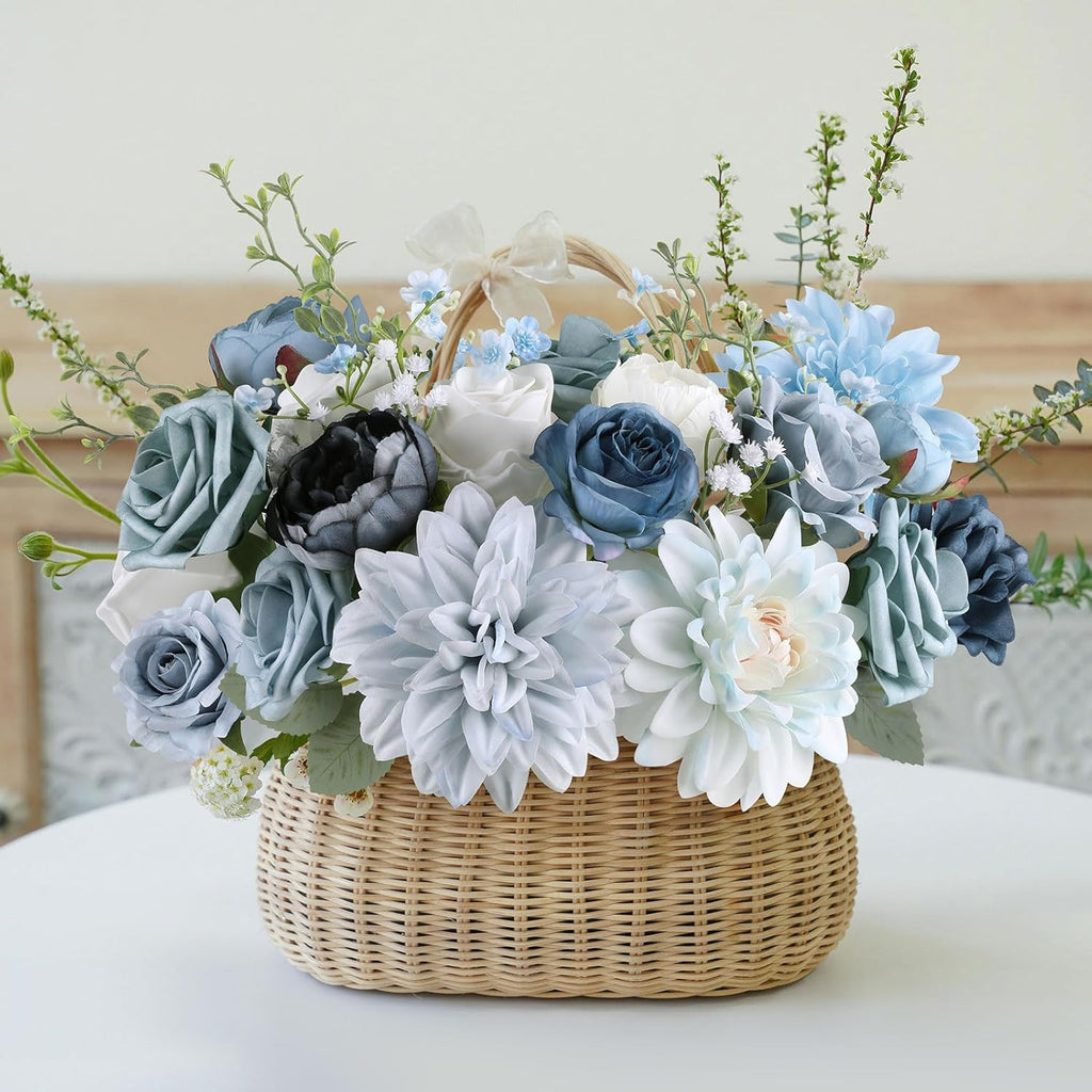 AGIRL Artificial Flowers Combo Silk Mix Purple Fake Flower with Stems for DIY Wedding Bouquets Centerpieces Arrangements Table Chair Decor Baby Shower Home Decor (Light Blue)