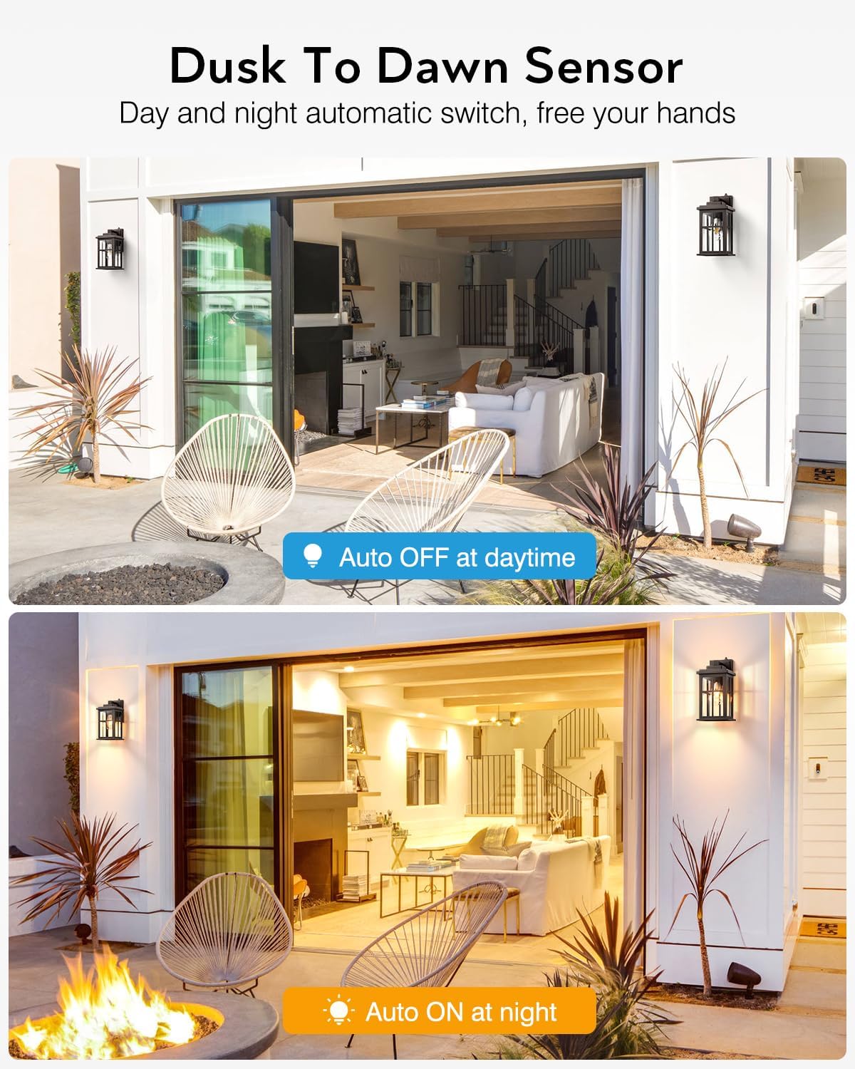 Anti-Rust Dusk to Dawn Outside Lights, 2-Pack Oil Rubbed Bronze Exterior Lighting Fixtures, Easy-to-Install Waterproof Modern Outdoor Wall Light for Porch, Garage, Front Door