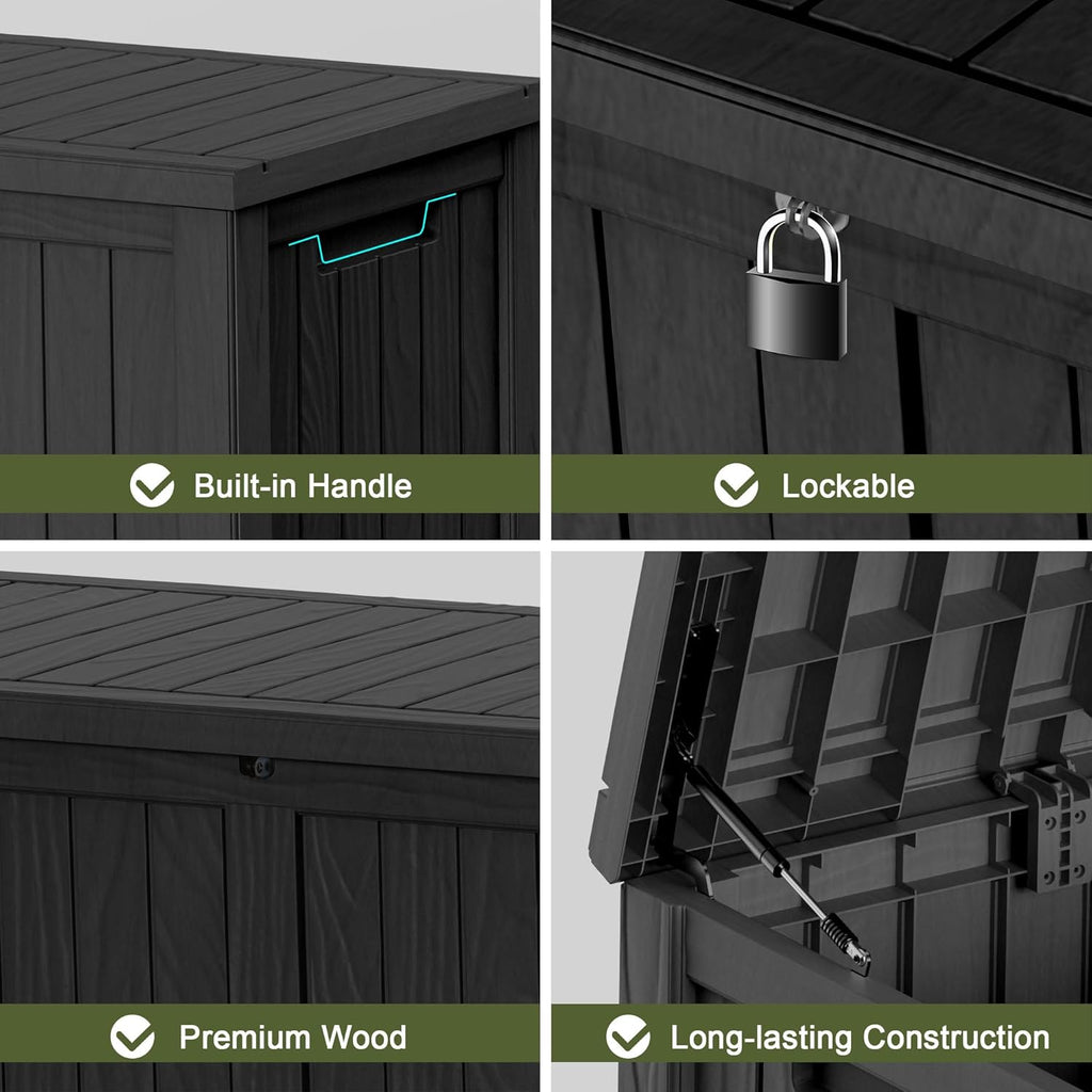 120 Gallon Waterproof Outdoor Storage Box,Resin Deck Box,Lockable Outside Storage Box Container for Patio Furniure,Garden,Tools (120 Gallon,Black)