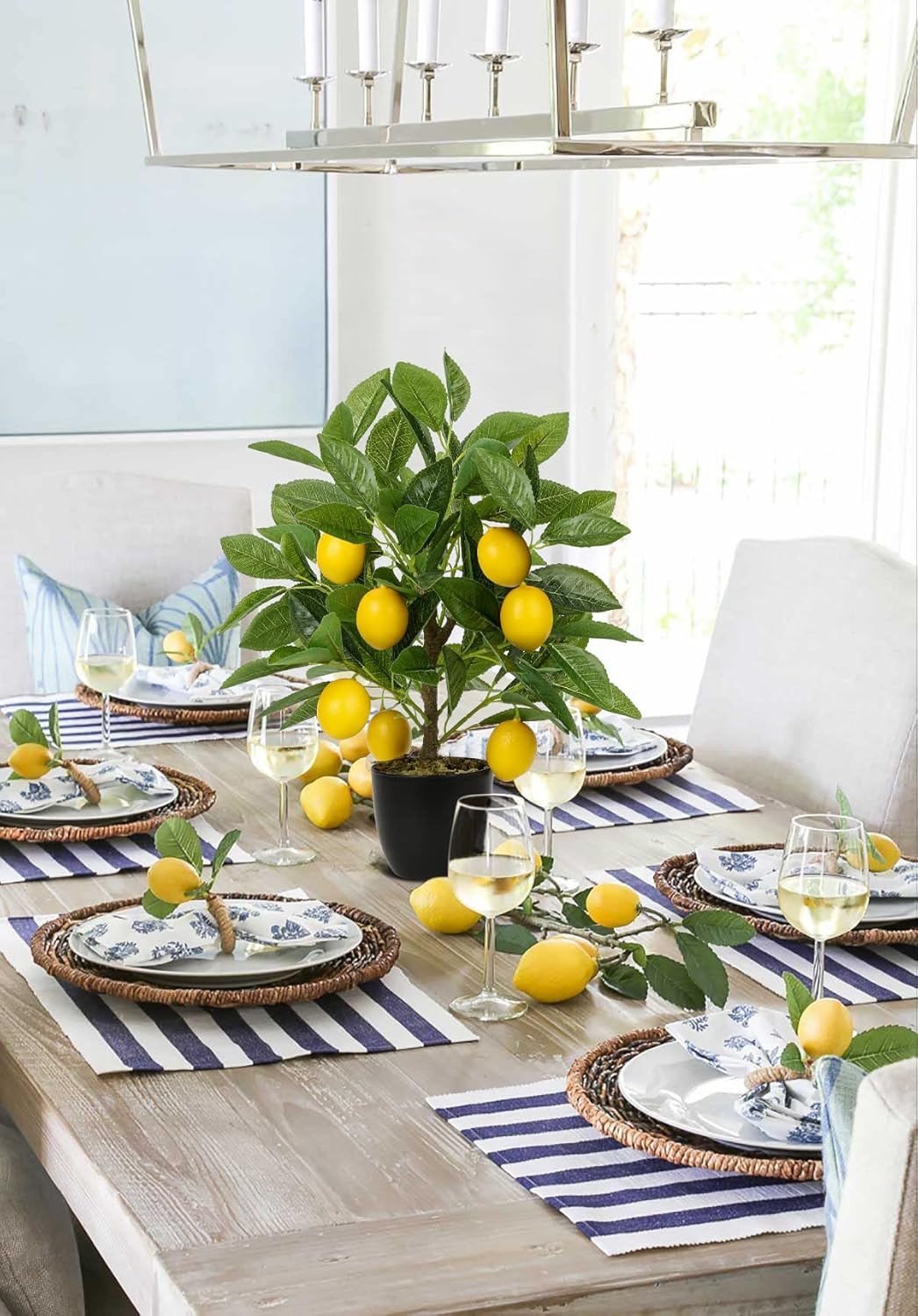 Artificial Potted Plants 15.7 inches Fake Lemon Tree Artificial Lemons Citrus Tree with Black Pot Faux Plants Indoor for Home,Office, Living Room Table, Desk