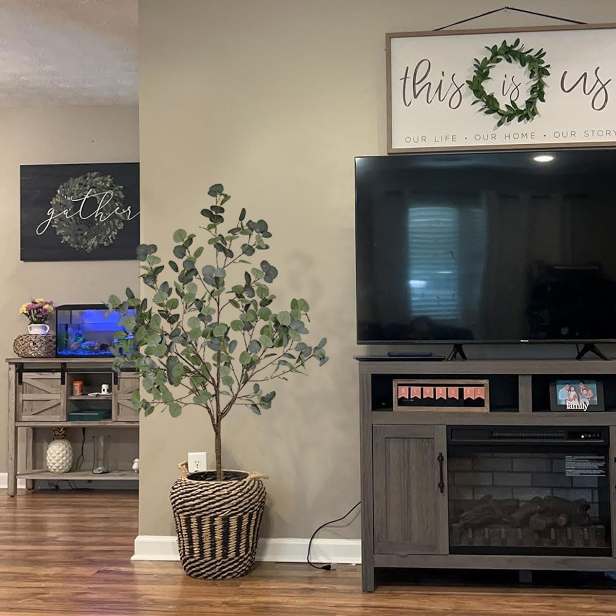 Aveyas 5ft Artificial Eucalyptus Tree for Home Decor, 5 Feet Large Faux Floor Plant Fake Silk Trees with Pot for Indoor Outdoor House Living Room Office (5 ft Tall)