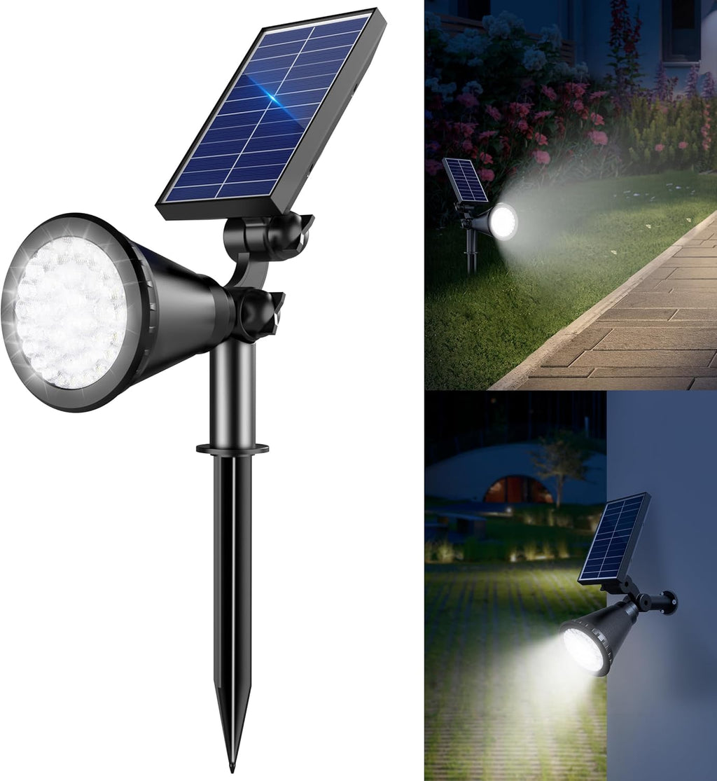 Solar Lights Outdoor Waterproof, 36 LEDs 1000LM Adjustable Solar Spot Lights Outdoor, 2-in-1 Solar Powered Spotlight Landscape Lighting for Garden, Yard, Pathway- 1 Pack (Cool White)