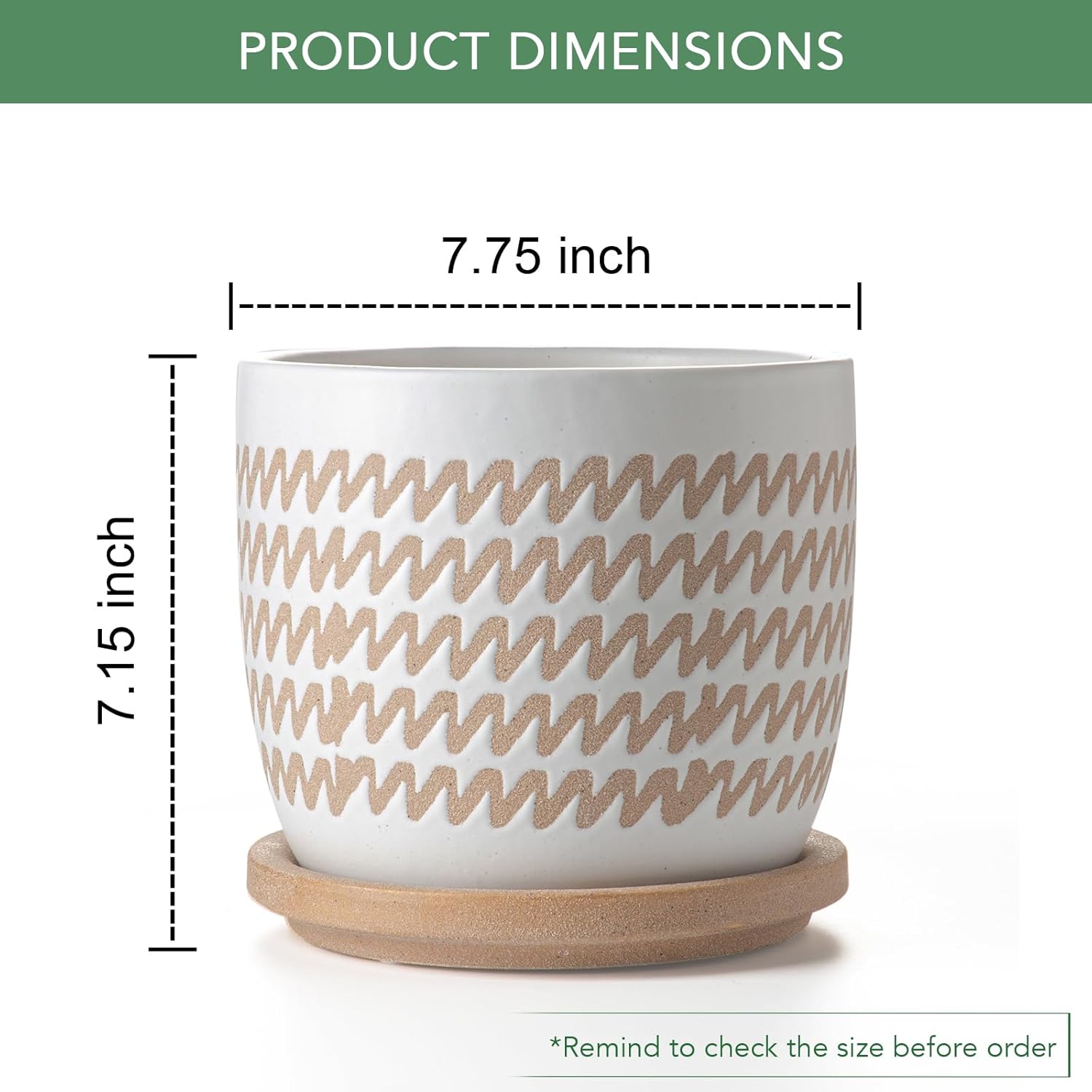 Ceramic Flower Pots Indoor-Outdoor: 7.75 Inch Large Planters with Drainage Holes & Saucer - Modern Decorative Plant Pots Ceramic for Home Gardeners (Wave)