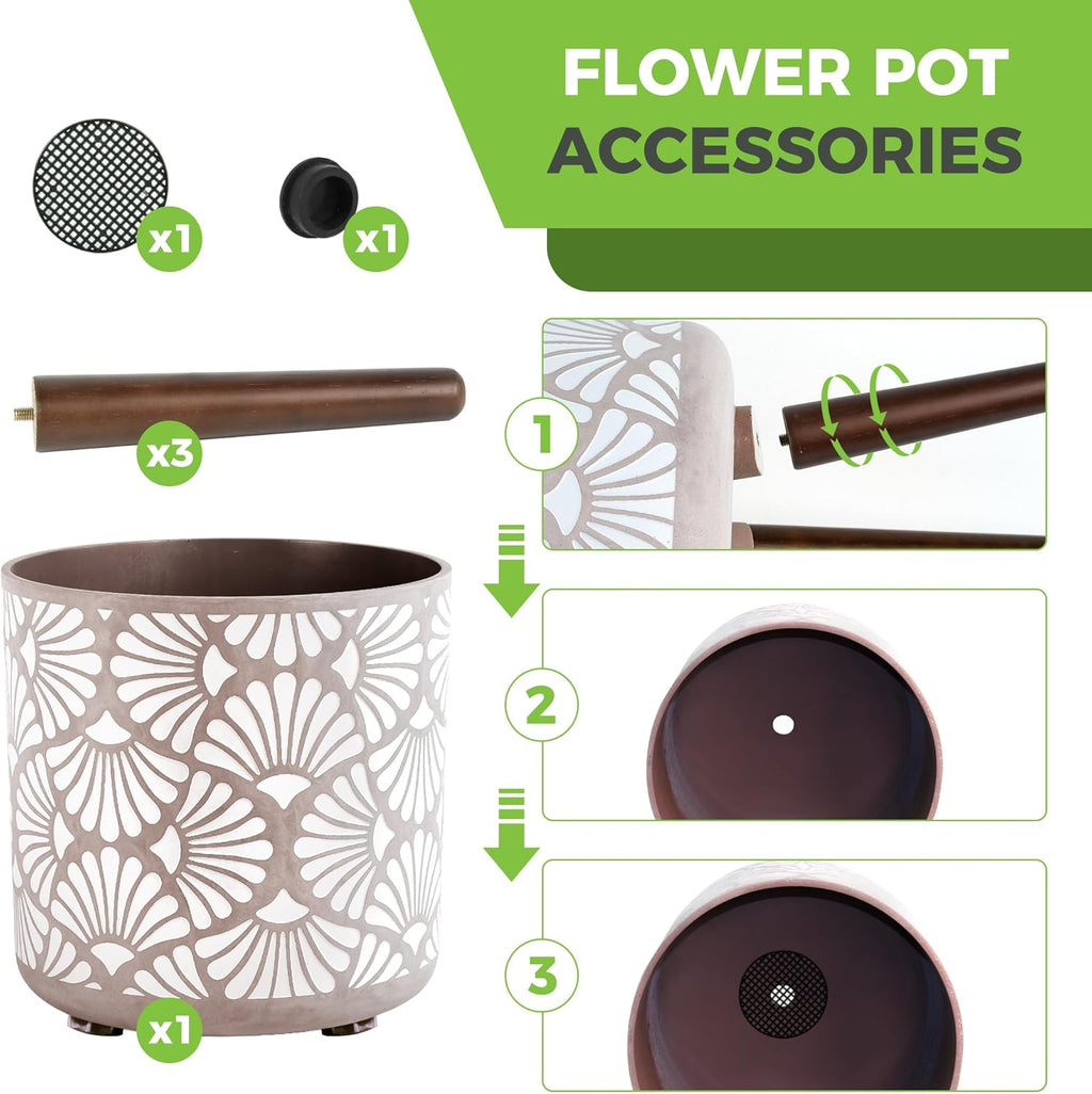 12 Inch Planter with Stand Mid-Century Tall Planter with Legs for Indoor Outdoor Plants