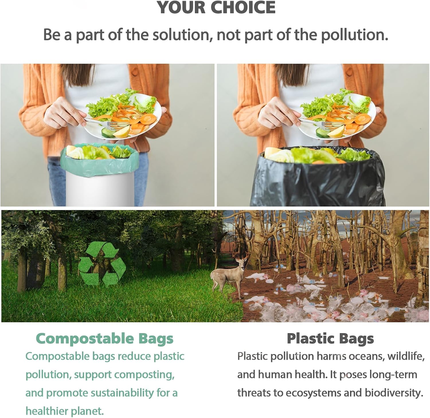 1.2 Gallon Small Trash Bags Garbage Bags, AYOTEE Mini Compostable Strong Bathroom Wastebasket Can Liners trash Bags for Home Office Kitchen fit 5L,5 Liter,1 Gal,Green