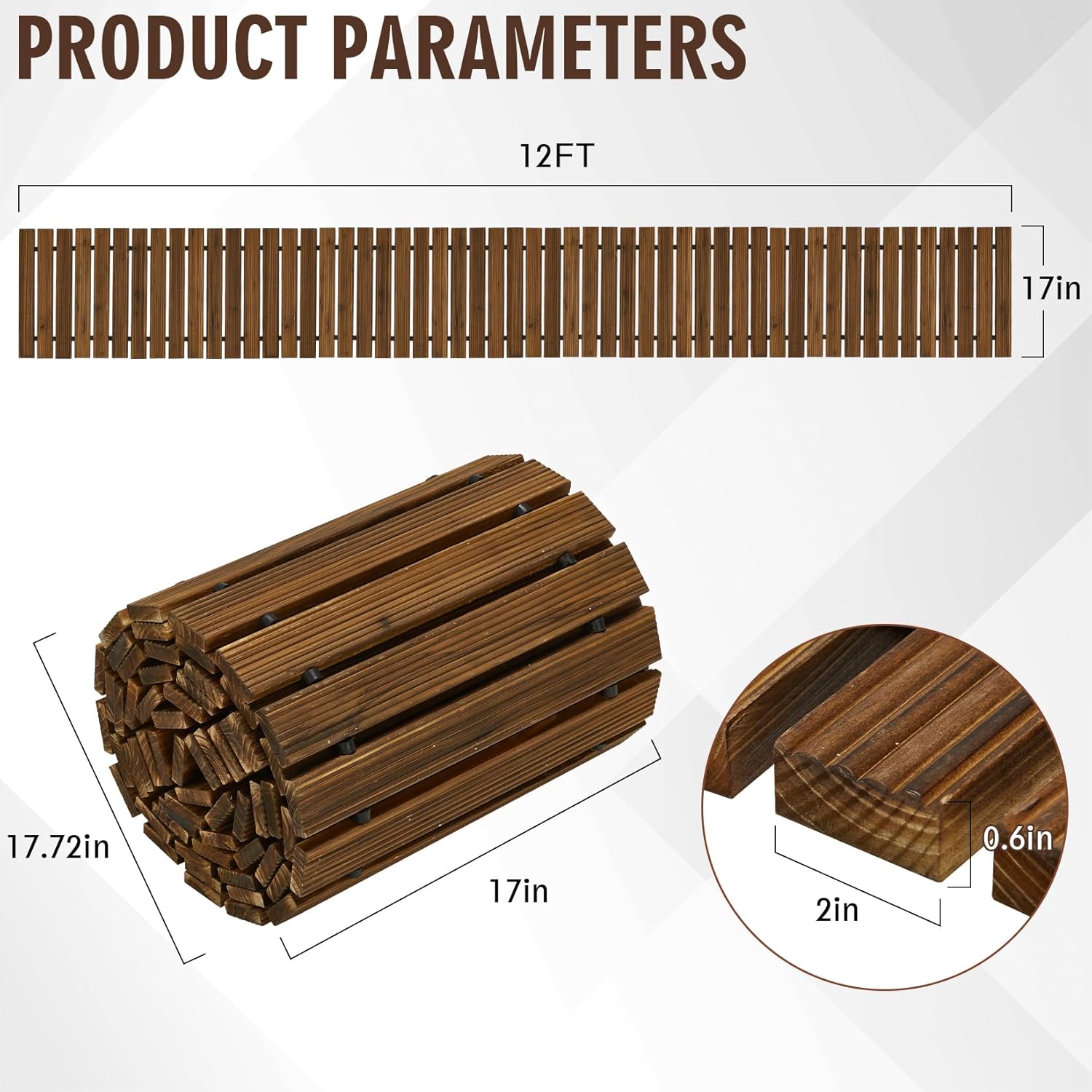 12FT Wooden Garden Pathway,Outdoor Roll Out Decorative Straight Walkway,Weather-Resistant Patio Path,Non-Slip Pavers Boardwalk for Garden, Backyard, Beach, Wedding Party Pathways