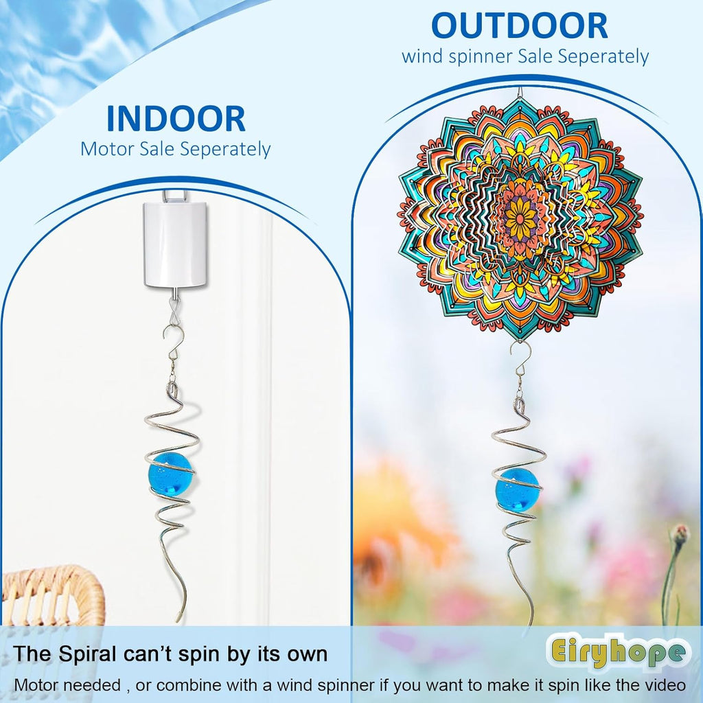 Gazing Ball Wind Spinner Spiral Tail with Blue Glass Orb | Creates Captivating Visual Illusion in Spinning, 13In Wind Spinners Stabilizer | Hanging Rotating Art Outdoor Garden Decor & Gift