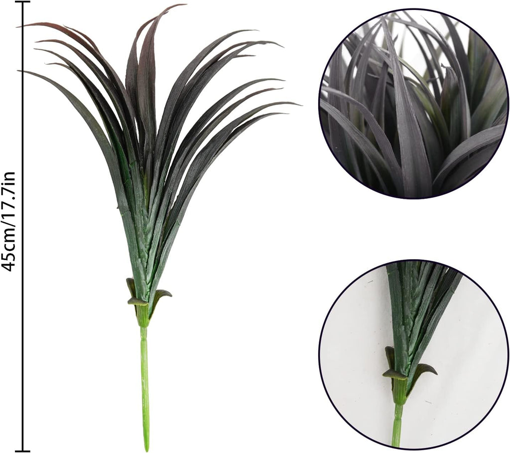 16Pcs Artificial Grass Fake Plants 17.3in Outdoor Plants UV Resistant Faux Greenery Stems Fake Grass for Home Window Garden Office Patio Pathway Front Porch Décor Green & Black