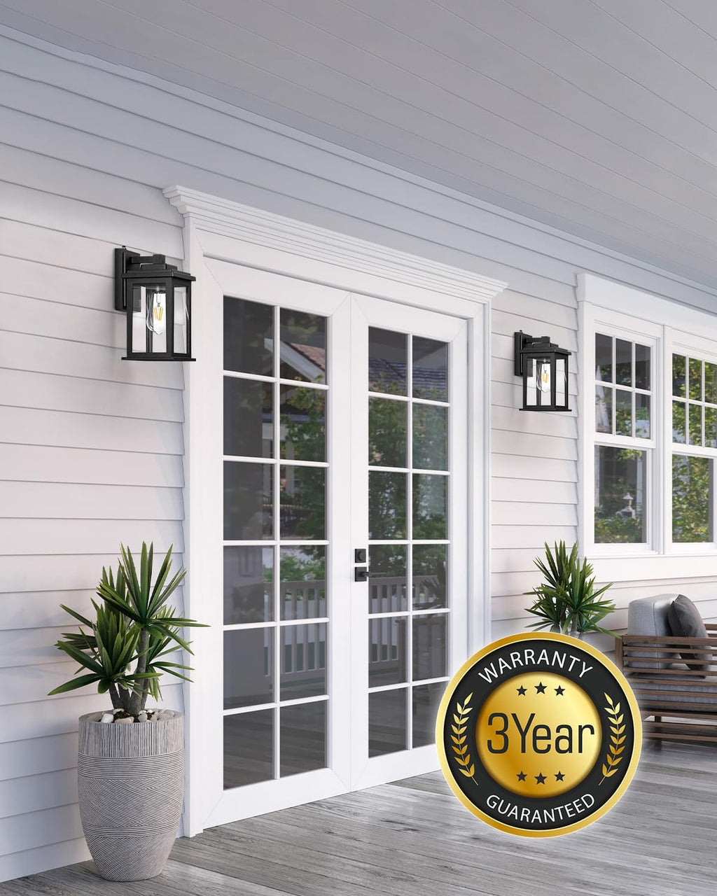 VIANIS Black Dusk to Dawn Outdoor Lights for House, 2 Pack Outdoor Wall Lights, Waterproof Porch Lights, Exterior Lighting Fixtures with Tempered Glass, for Porch, Garage, Doorway,Hardwired, Non-solar