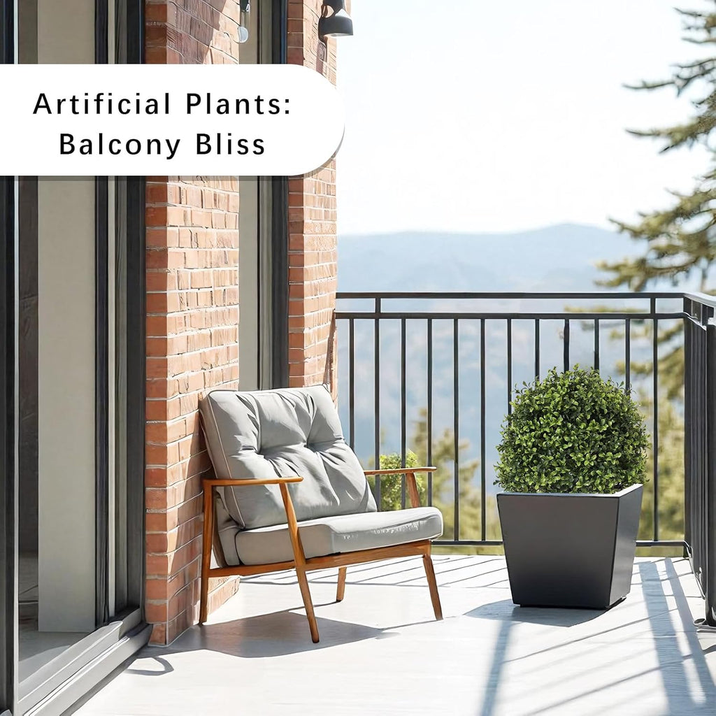 27“ Realistic Artificial Boxwood Topiary Trees Set of 2, Faux Boxwood Plants Outdoor UV-Resistant, No Maintenance Curb Appeal Fake Evergreen Bushes & Shrubs for Front Porch Outside Planter Decor