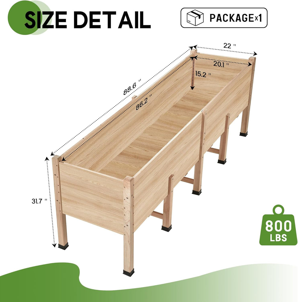 SPECRAFT 8x2 Ft Raised Garden Bed, Featuring Legs, Drainage Holes, Ideal for Vegetables, Flowers, Elevated Wood Planter Box for Balcony, Patio, and Backyard, Easy Assembly