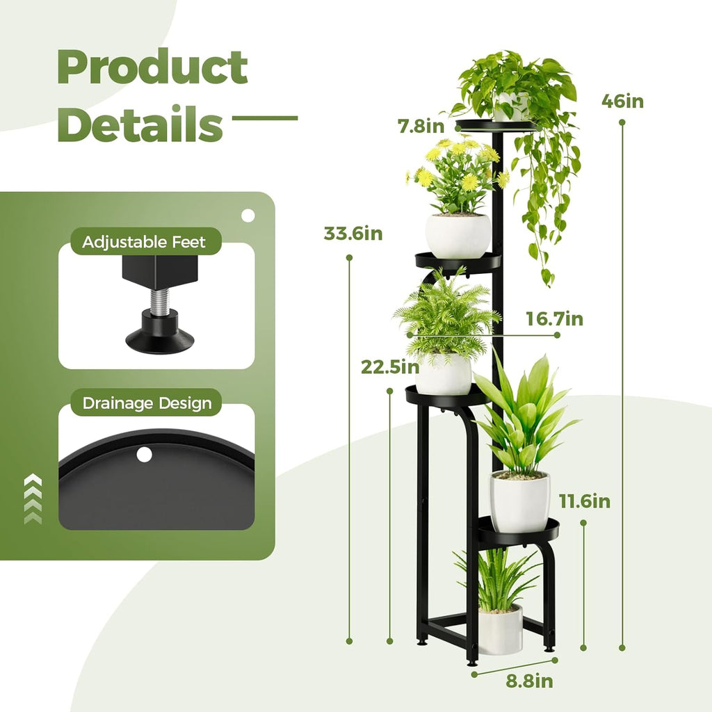 Bamworld Tall Plant Stand Indoor Outdoor, Corner Metal Flower Pot Stands for Multiple Plants, 4 Tier Heavy Duty Plant Shelf for Patio Garden Balcony Living Room Bedroom(Patent Design)