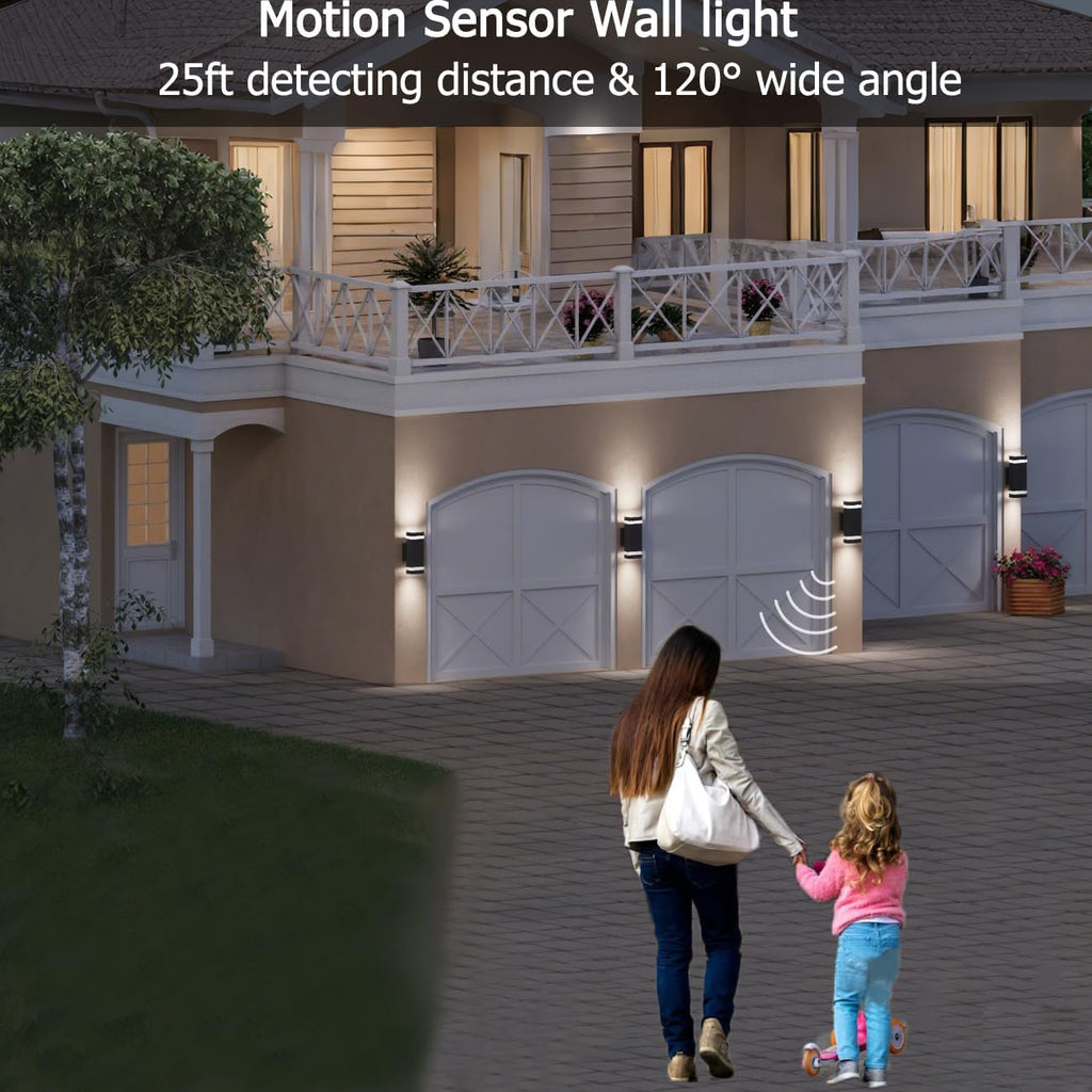 Motion Sensor Outdoor Wall Lights, Dusk to Dawn Exterior Light Fixtures with 3 Modes, Modern Up Down Wall Sconce, Waterproof Aluminum Porch Light for Garage, Patio, Front Door