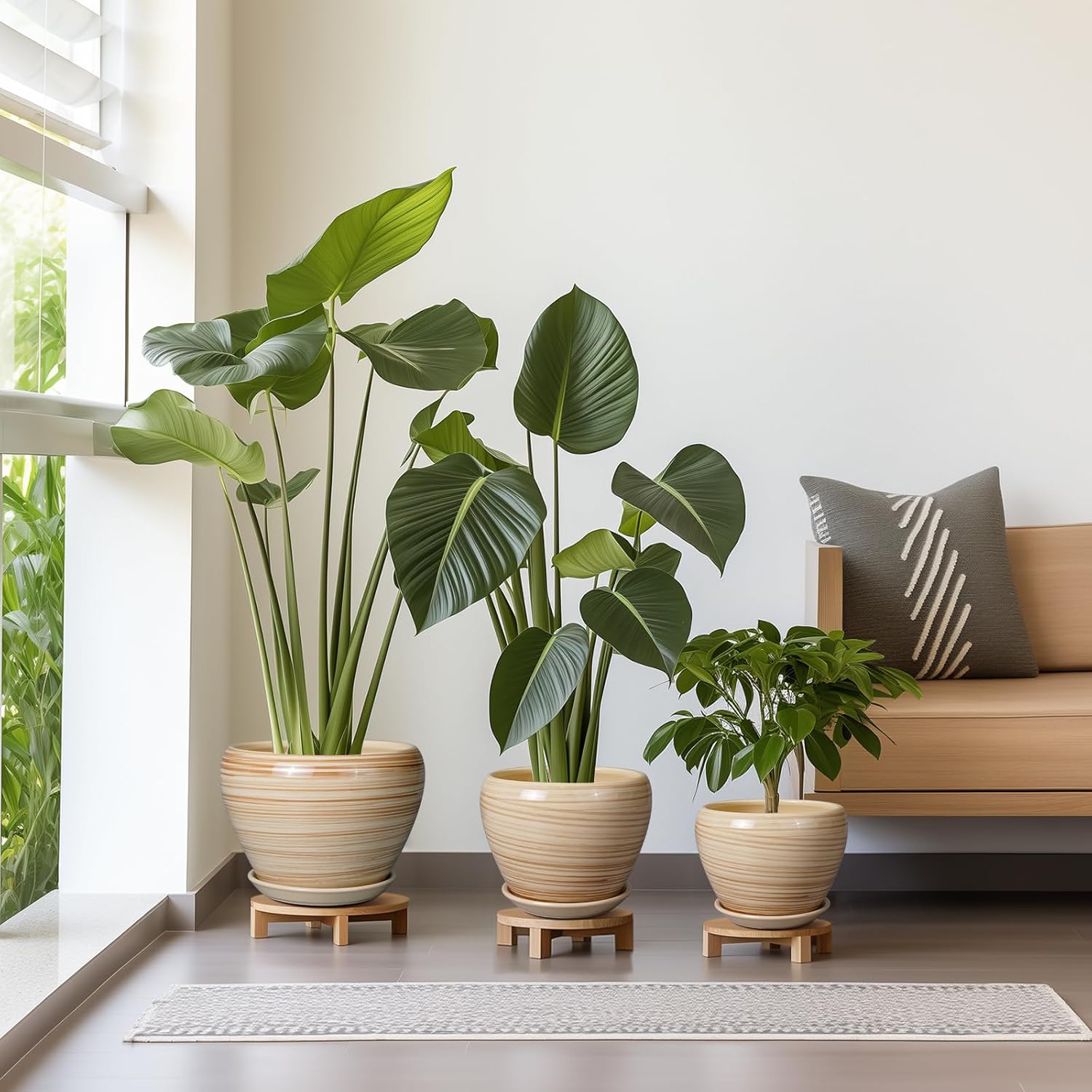 Ceramic Pots for Plants - 10 Inch 8 Inch 6 Inch Plant Pots with Drainage Holes and Saucers Large Planters for Indoor Plants Decorative Outdoor Flower Pots Set of 3 Yellow