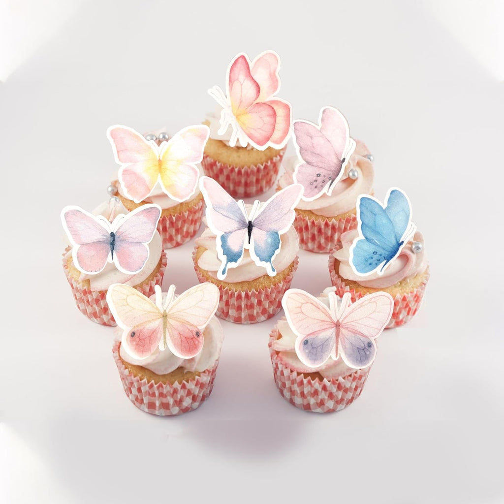 63 PCS Edible Butterfly Cupcake Toppers Edible Butterflies for Cake Decorating Butterfies Cupcake Picks Butterfly Cupcake Decorations for Butterflies Theme Baby Shower Birthday Party Supplies Colorful