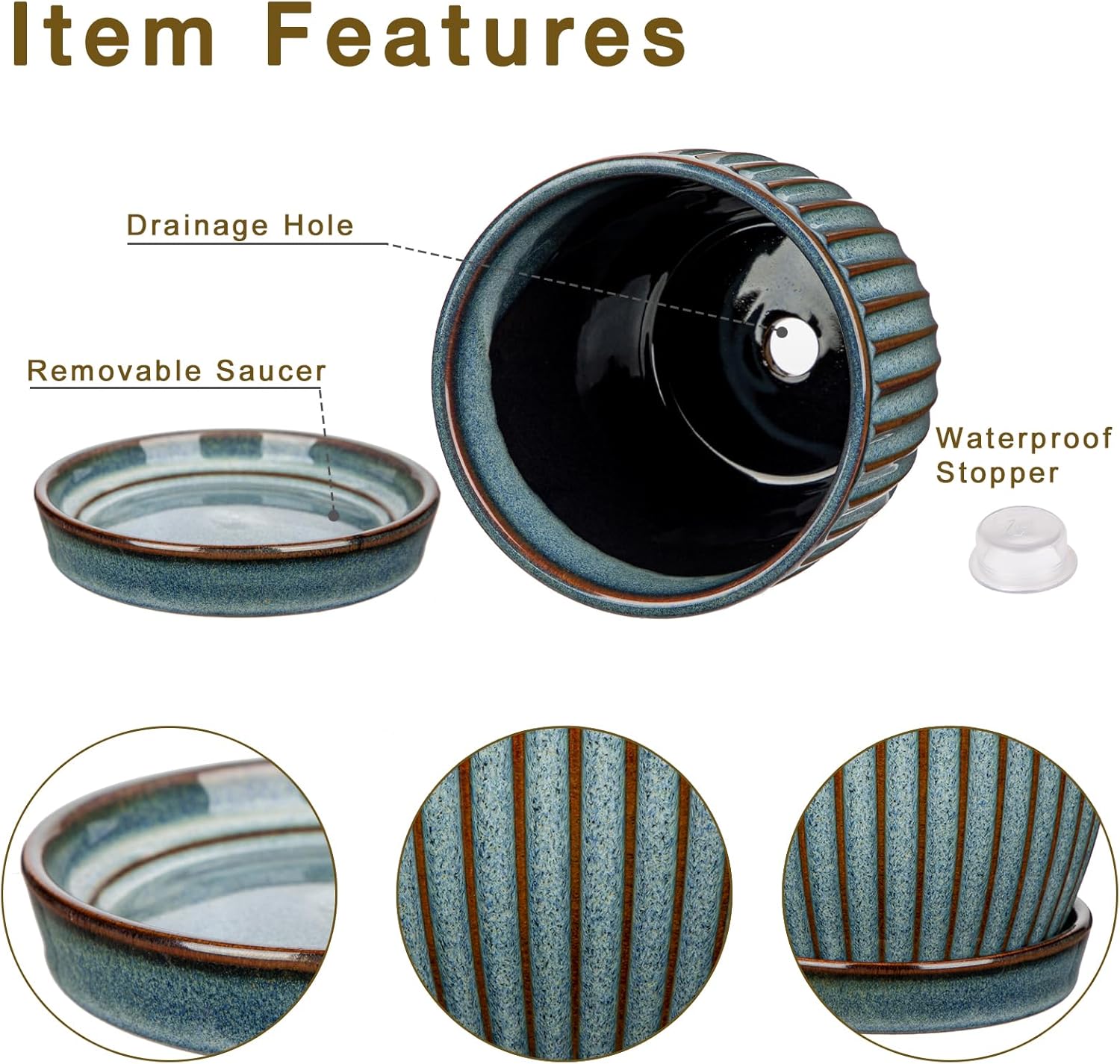 Oairse Ceramic Pots for Indoor Plants, 4.9 +5.7 inch Pots for Plants Set of 2 Marble Blue Plant Pots with Drainage Holes and Saucers Texture Ceramic Planters Indoor Outdoor Flower Pots for Succulent