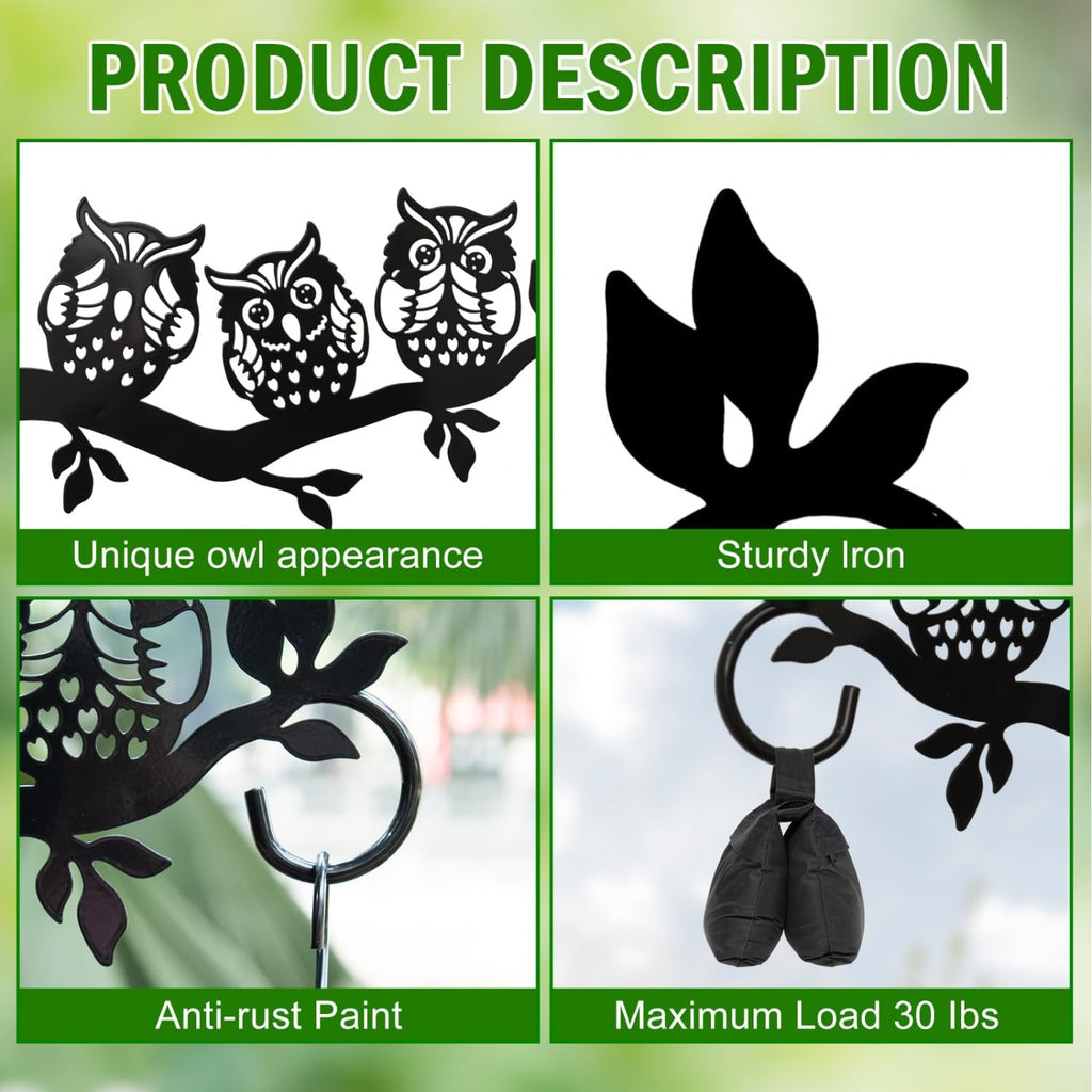 Plant Hangers Outdoor, Metal Hanging Plant Bracket, Plant Hooks for Hanging Baskets, Bird Feeders, Wind Chimes Indoor, Lantern, Flower Pot, Wall Mount Plant Holder with Screws (Owl)