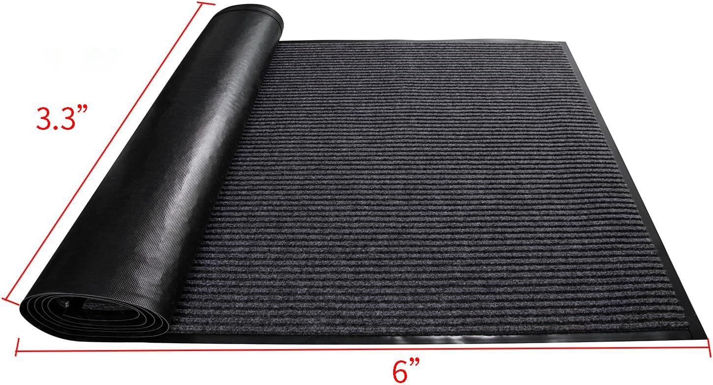 TANYOYO3' X 6' Commercial Grade Door Floor Mat Brush Step Entrance Mat Vinyl Backed Utility Doormat Heavy Duty Floor Rugs Commercial Outdoor Carpet Indoor Entrance Mat，Grey