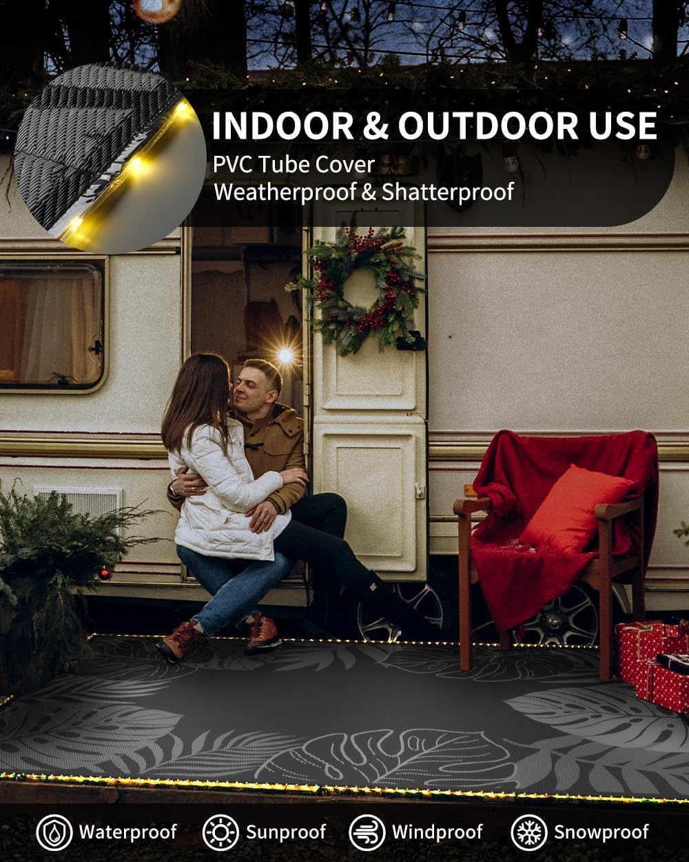 COCOER Tropical Outdoor Rug 6x9 LED Reversible-Waterproof Patio Rug-Quick Dry Outdoor Carpet-Outdoor Area Rugs Indoor Outdoor Rugs-Outside Rug Patio Decor for Porch Deck Balcony Backyard