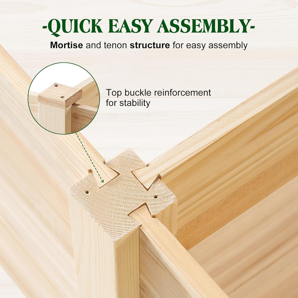 SPECRAFT 8x4 Ft Wood Raised Garden Bed, Durable 15 Inch Depth Planter Box for Vegetables, Herbs, and Flowers, Ideal for Outdoor Gardening with Open Base