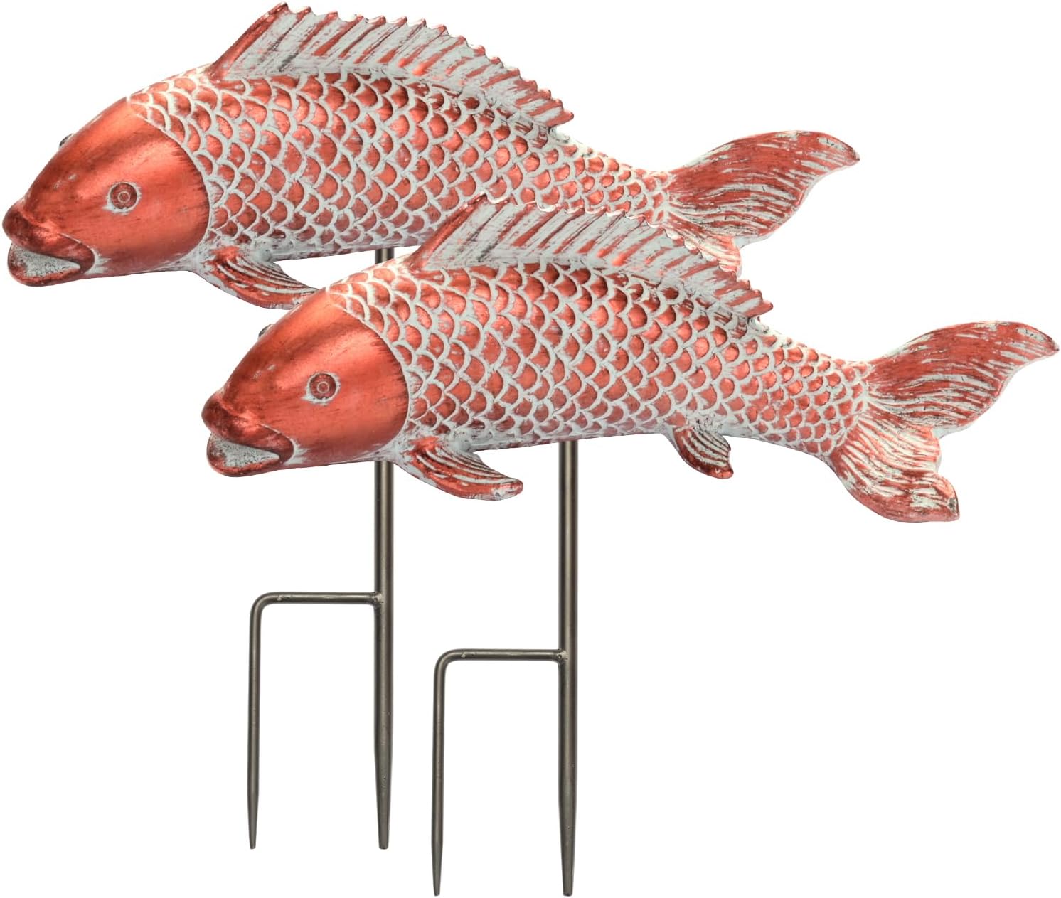 Outdoor Statues Garden Koi Fish Decor, 2pcs Antique Copper Koi Fish Sculpture for Pond Lawn Patio Porch Yard Decor Home House Ornaments, Birthday Gardening Gifts for Grandma Women
