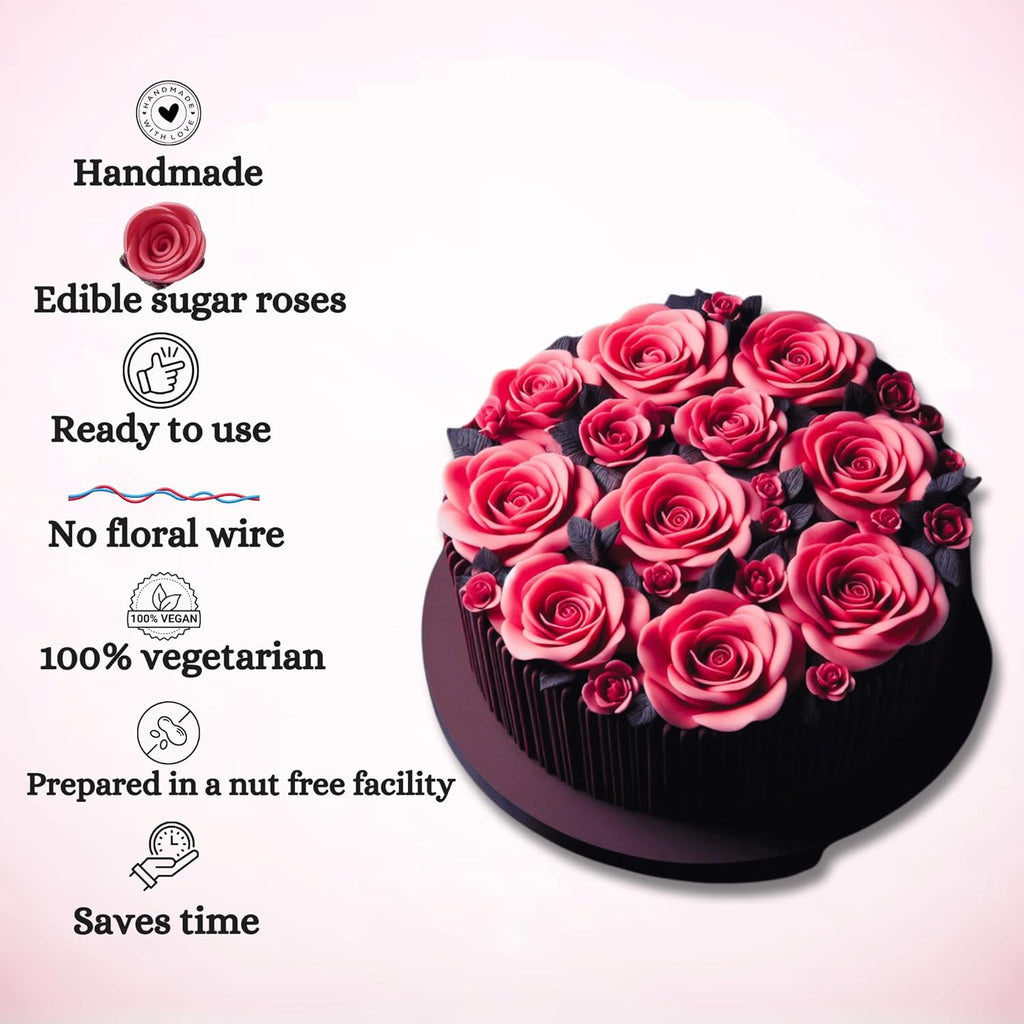 Confect Edible Flower | Edible Old Rose Flower for cake decorations | Edible Flower Cupcake Toppers | Cupcakes & Doughnut Edible Toppers | Flamingo Old Rose Sugar Flower- Pack of 12