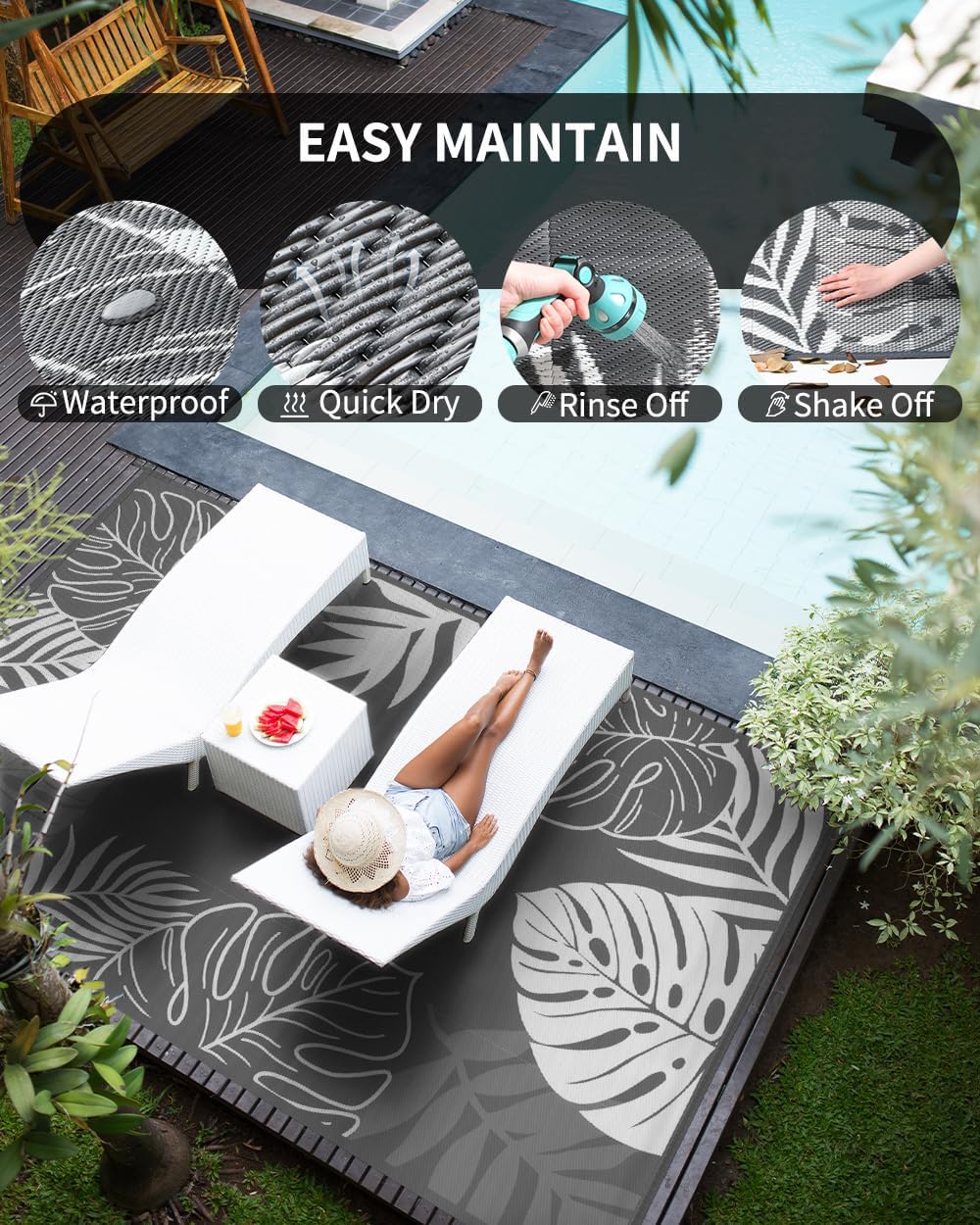 COCOER Tropical Outdoor Rug 6x9 Reversible-Waterproof Patio Rug-Quick Dry Outdoor Carpet-Outdoor Area Rugs Indoor Outdoor Rugs-Outside Rug Patio Decor for Porch Deck Balcony Backyard