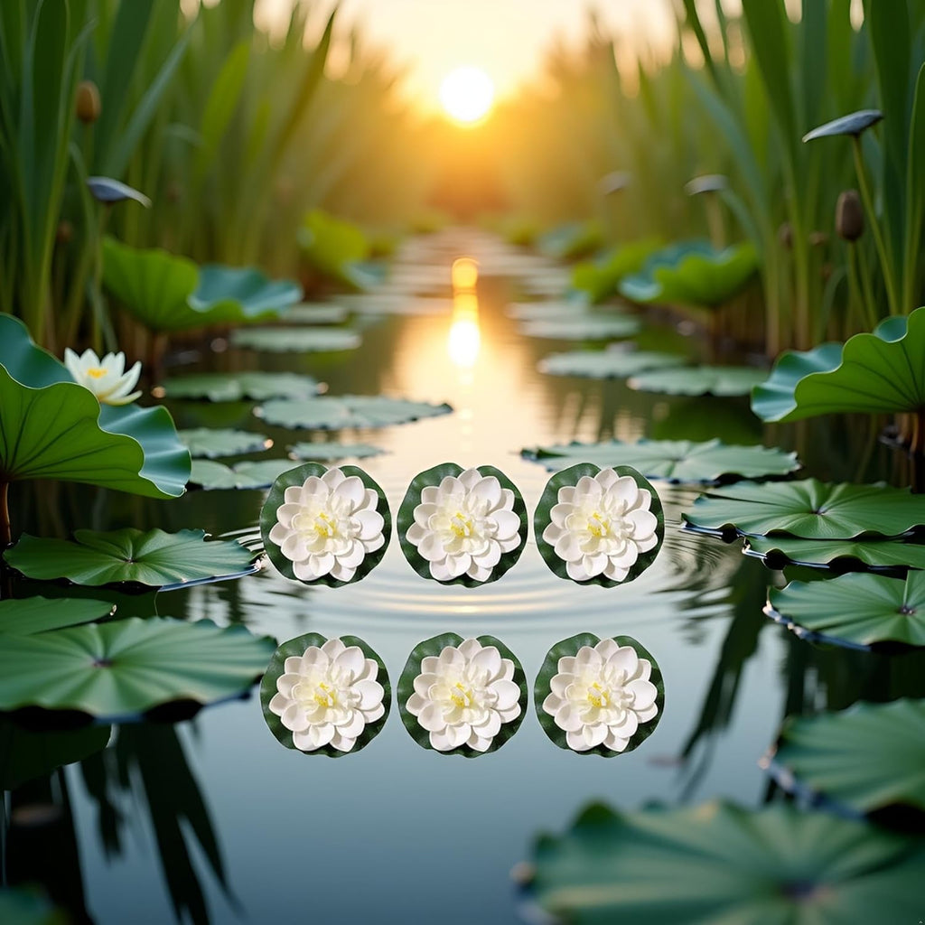 6 Pcs White Artificial Lotus Flowers Large Floating Lotus Faux Water Lily Flowers Fish Pond Artificial Plants with Artificial Lily Pads, Artificial Plants, Lotus Flower, Decorations
