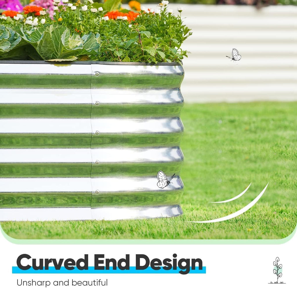 Quictent Raised Garden Bed Kit Oval Galvanized Metal Planter Box Tall for Vegetables Outdoor Backyard, Rubber Strip Edging Included, Silver 8x4x1.5 ft