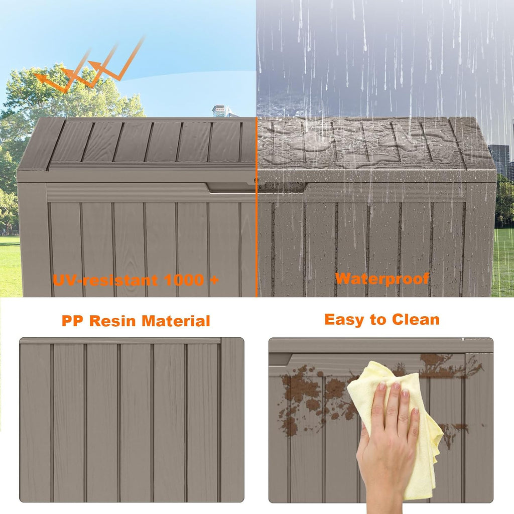 80 Gallon Resin Deck Box, Lockable Patio Outdoor Storage Box for Furniture, Garden Tools and Tools Storage, Waterproof Outside Storage Boxes - Grey