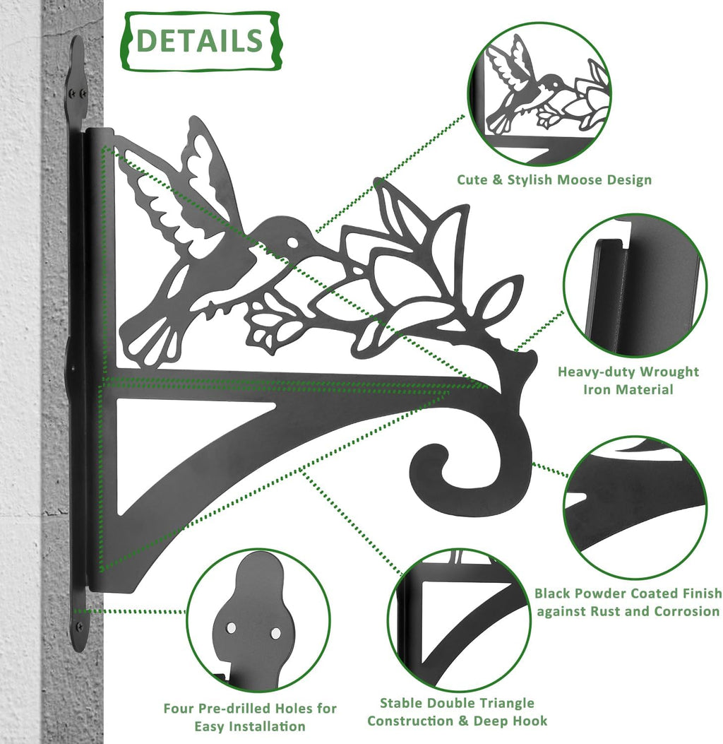 ATKKE Hanging Plant Bracket Hangers Indoor Iron Wall Mount,11” Hummingbird Silhouette Ornamental Iron Hangers Hookers for Flower Pot Lantern Bird Feeder Wind Chimes