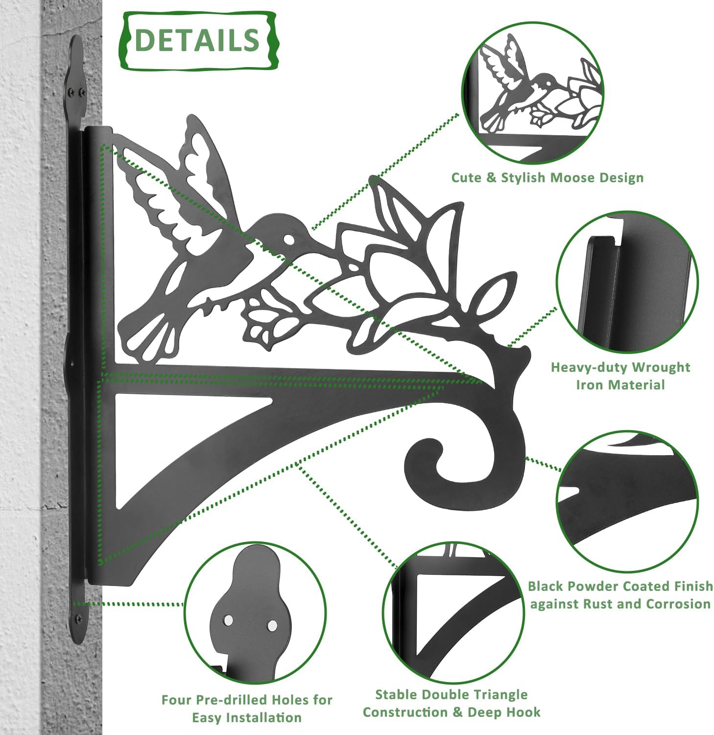 ATKKE Hanging Plant Bracket Hangers Indoor Iron Wall Mount,11” Hummingbird Silhouette Ornamental Iron Hangers Hookers for Flower Pot Lantern Bird Feeder Wind Chimes