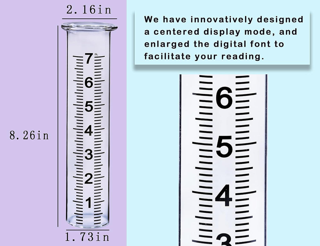 BIUWING 7" Capacity Glass rain Gauge Replacement Tube for Outdoors Yard Garden with Lip, Best Rated, Easy to Read (2 pcs)