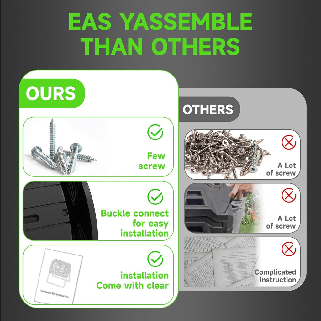 Dual Chamber Tumbling Composter 43 Gallon Large Outdoor Tumbling Composter Efficient Batch Composting Easy Turn Design (Black)