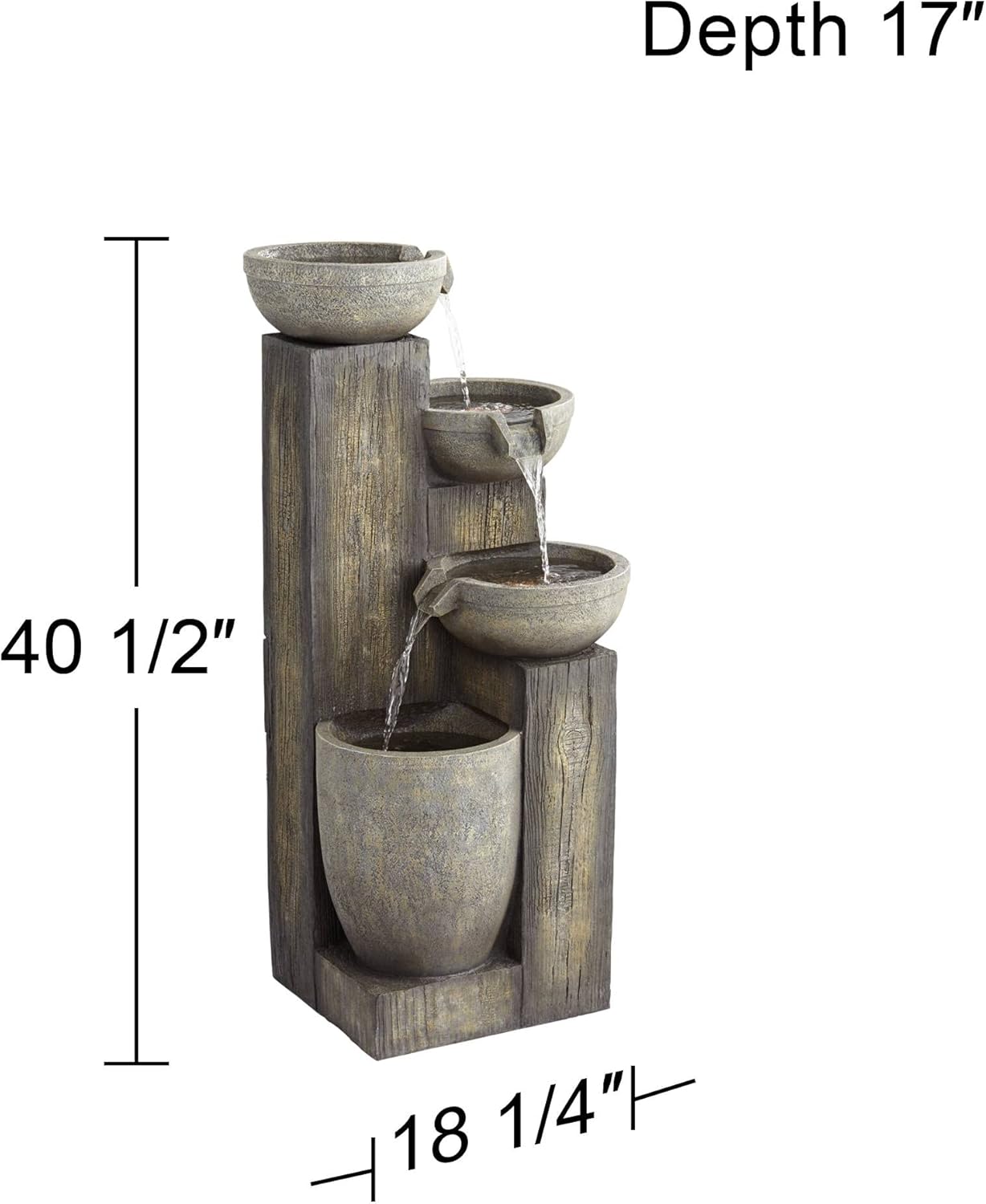 Four Tier 40 1/2" High Large Rustic Indoor Outdoor Decor Faux Stone Floor Fountain with Light LED Waterfall Cascading Standing Water Feature for Outside Garden Patio Yard Backyard - John Timberland