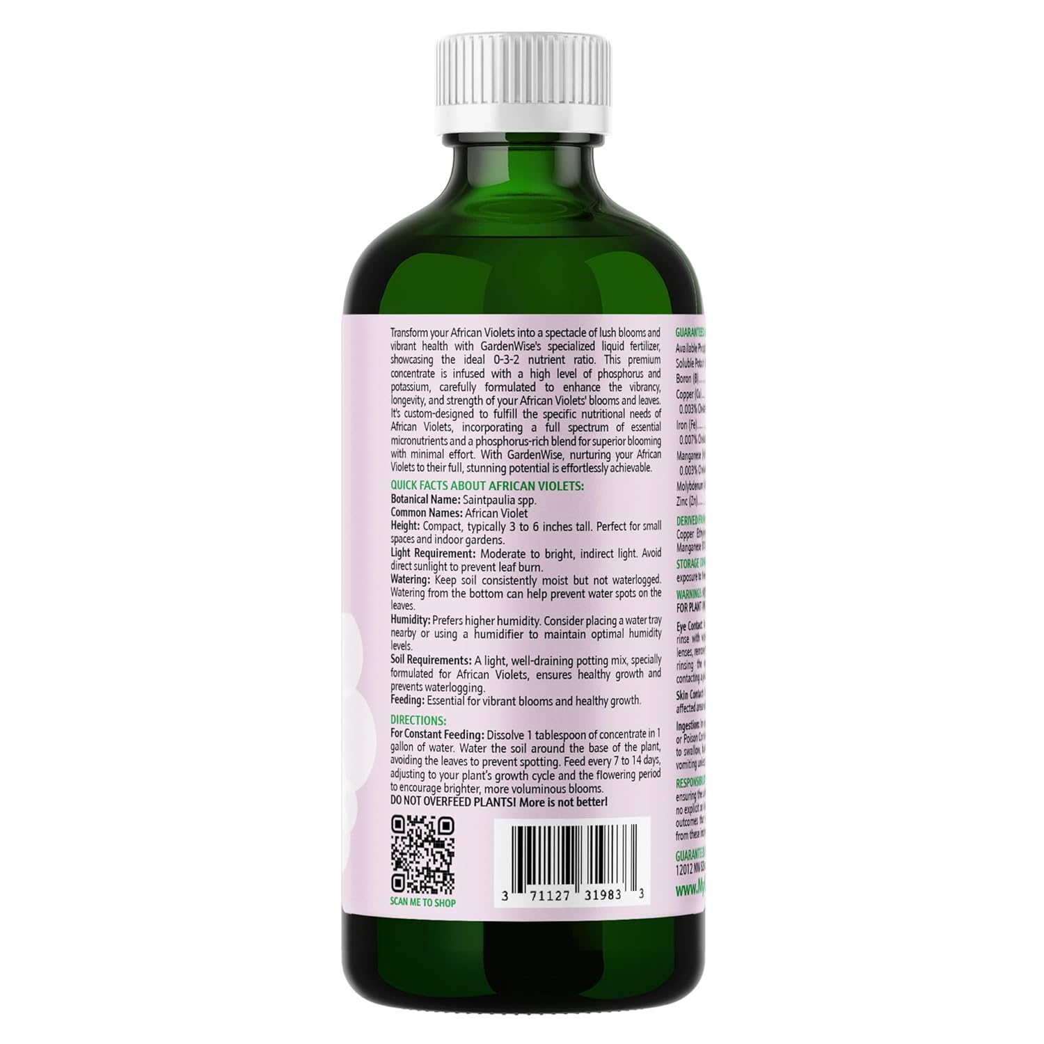 0-3-2 African Violet Fertilizer for Indoor Plants: Concentrated Plant Food – Plant Fertilizer, Bloom Booster for All Violets, Indoor Flowering Plants, Vigorous Growth and Blooming (8 OZ)