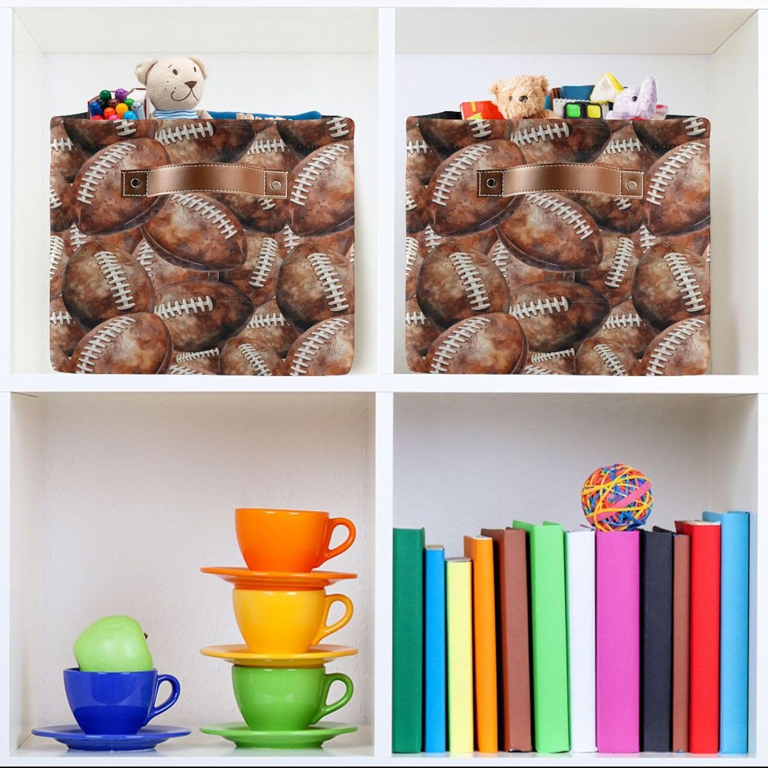 Football Rectangular Storage Basket Organizer Bin Shelf Baskets For Home Office Dorm