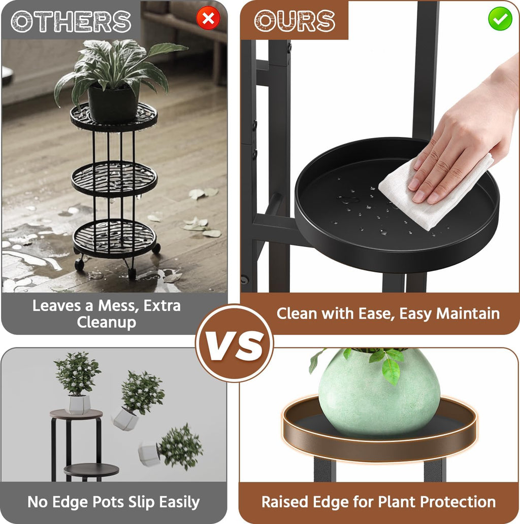 LASZOLA Black 5 Tier Plant Stand Indoor Heavy Duty Rack for Modern House Planter, Metal and Wooden Vertical Organizer Decor Narrow Bathroom Floor, Sturdy Multi Level Flower Holder Raised, Cat Proof