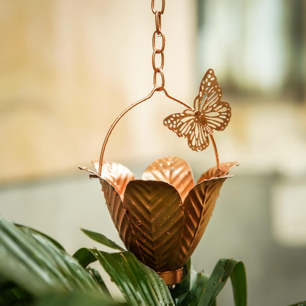 Metal Rain Chain Decoration 8.7FT., Rain Catcher Metal Chain Gutter Downspout 105'' for House Eaves, Garden & Home, Butterfly&Flowers Shape Rain Chains